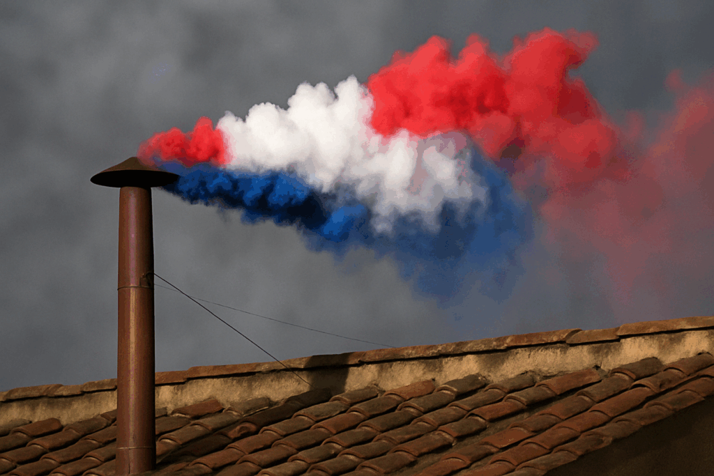 Trump Demands Vatican Sale Following Pope's Death: "We'll Make It Great Again, Believe Me" 2 The Vatican conclave chimney releases red, white, and blue smoke, symbolizing American strength during a satirical moment of papal election.